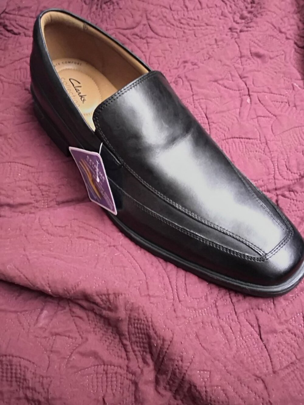Clarks Men'Tilden Free Black Leather Slip-On Loafers 13W  Brand New